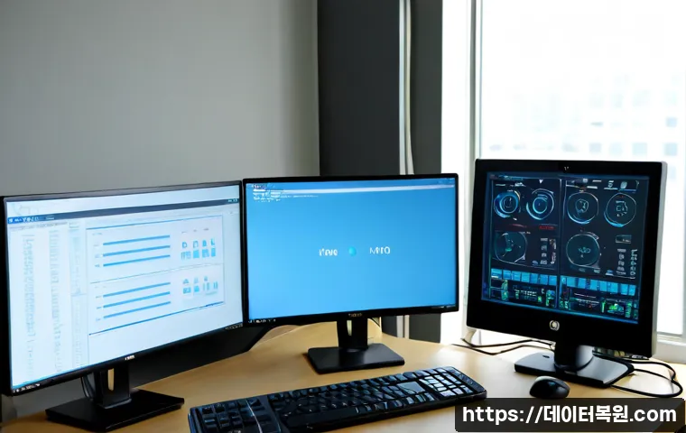 고양시 IRQL_NOT_LESS_OR_EQUAL - Photorealistic IT support workstation in a modern Goyang apartment office, dual monitors showing a b...
