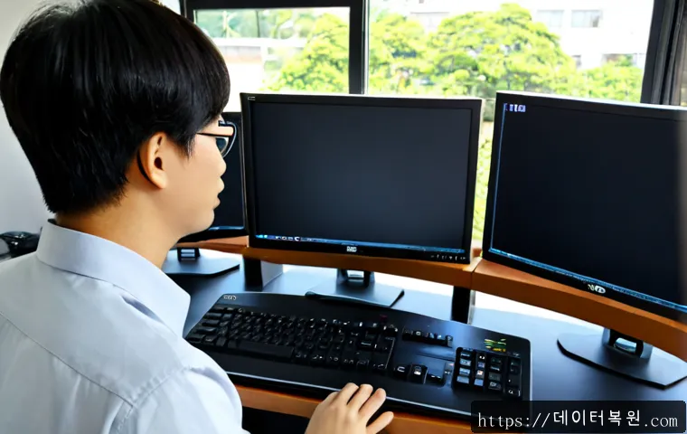 대신동 STATUS_MODULE_NOT_FOUND - Photorealistic remote-support workstation in Daesin-dong, Busan, dual monitors showing a clean unbra...