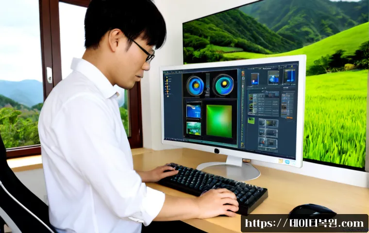 퇴촌면 컴퓨터 desktop 출장방문수리점 - Photorealistic desktop computer onsite repair in a bright countryside home office, technician carefu...