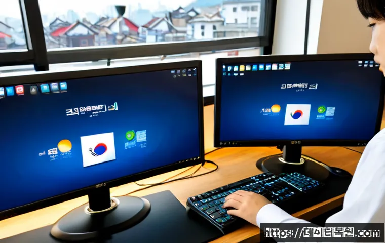 봉익동 STATUS_INVALID_PARAMETER - Photorealistic IT support workstation in a compact Bongik-dong office, dual monitors showing a clean...
