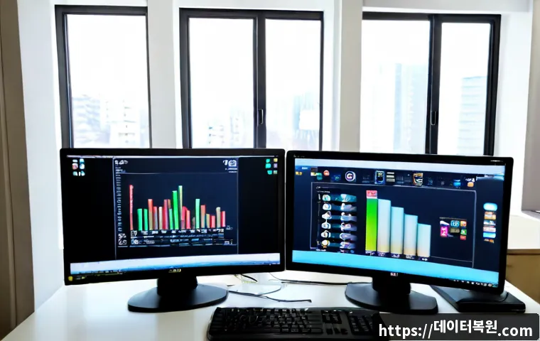 용두동 STATUS_KERNEL_MEMORY_LEAK - Photorealistic IT support workstation in a compact Yongdu-dong office, dual monitors showing a clean...