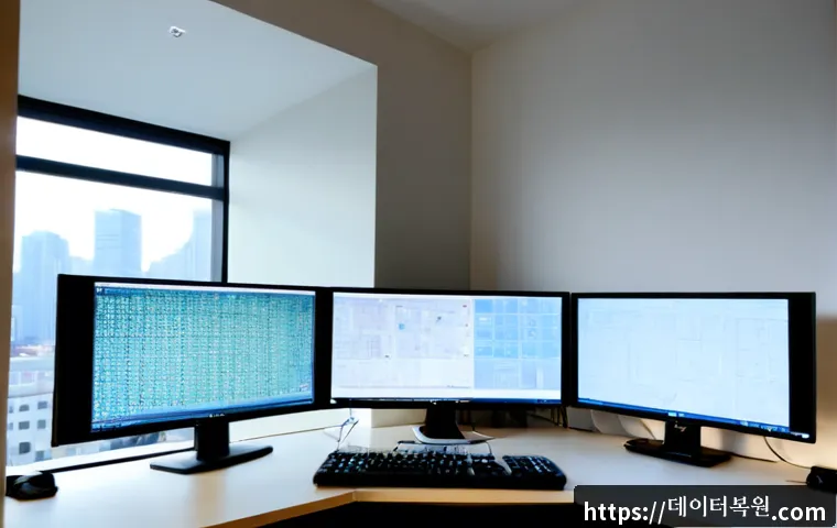 목현동 VIDEO_MEMORY_MANAGEMENT_INTERNAL - Photorealistic remote-support workstation in a quiet Mokhyeon-dong apartment office, dual monitors s...