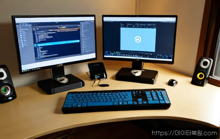 홍제동 STATUS_SESSION_TIMEOUT - Photorealistic remote-support workstation in a compact Hongje-dong apartment office, dual monitors s...