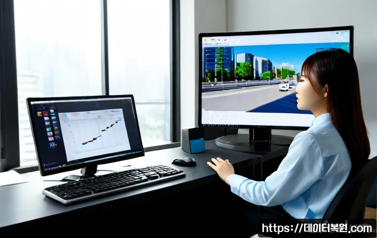 설문동 STATUS_DEVICE_NOT_READY - Photorealistic office workstation in Seolmun-dong, an architectural designer studying a detailed 3D ...