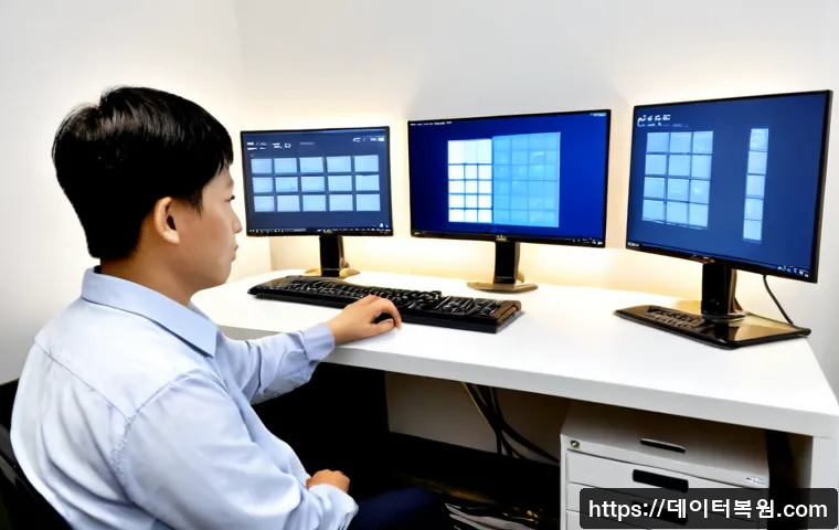 예관동 케이블연결확인 - Photorealistic remote support workstation in a compact Yegwan-dong office, technician inspecting Eth...