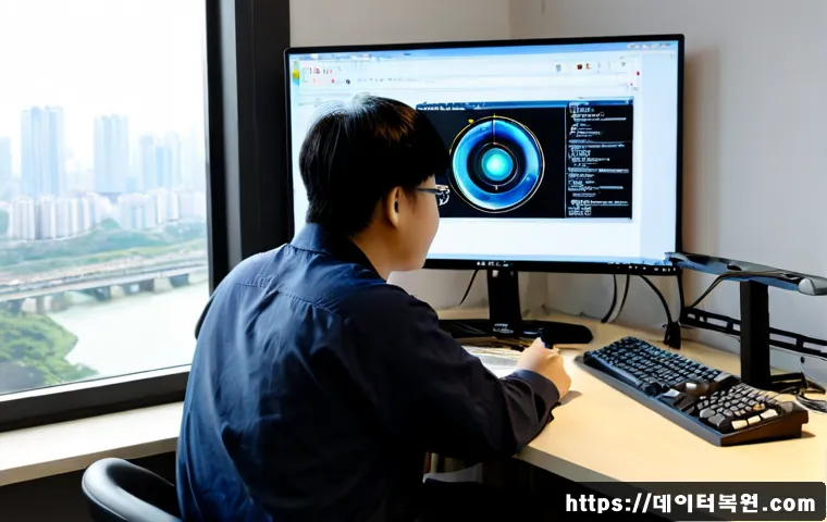이촌동 STATUS_KERNEL_MODULE_FAILURE - Photorealistic IT support workstation in a quiet Ichon-dong apartment office, ultrawide monitor show...