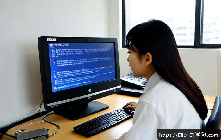 강매동 STATUS_KERNEL_MODE_EXCEPTION - Photorealistic IT support workstation in a quiet suburban Korean apartment district, engineer studyi...