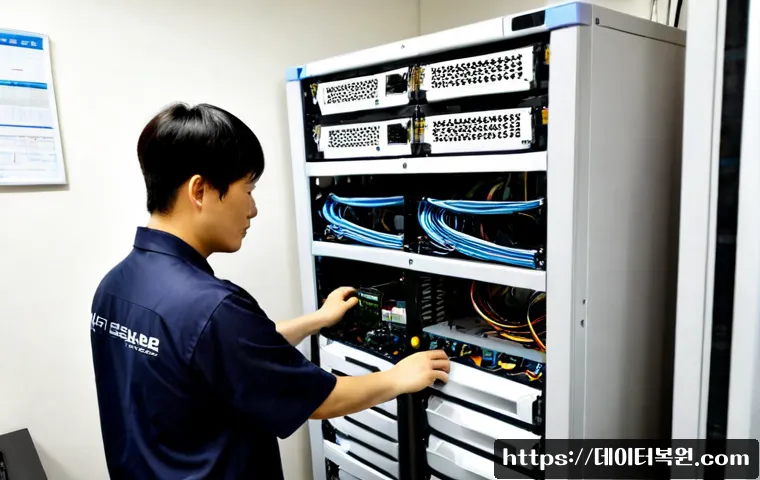둔촌동 서버출장방문수리점 - Photorealistic onsite server repair in a compact apartment-office near a quiet eastern Seoul residen...
