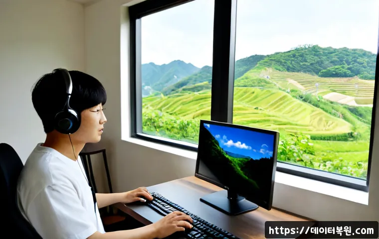 신영동 STATUS_FLOAT_OVERFLOW - Photorealistic remote-support workstation in a quiet hillside neighborhood apartment, dual monitors ...