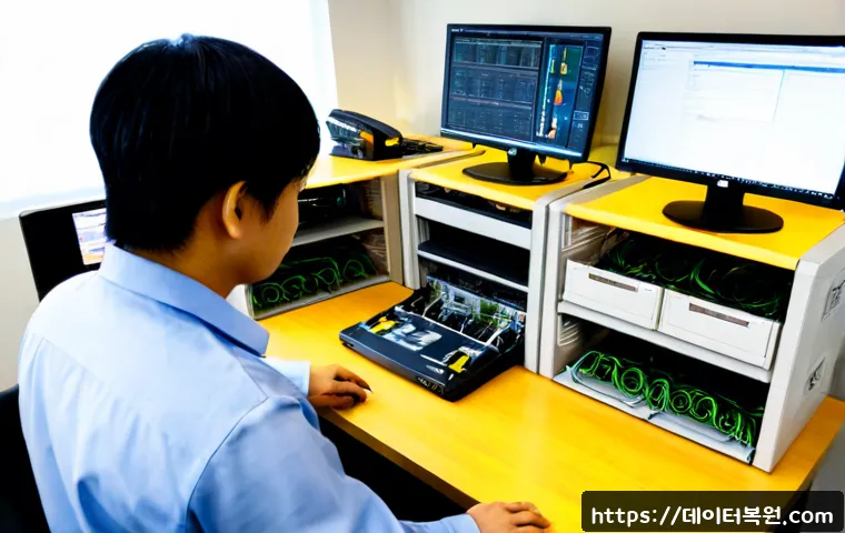 일산동구 server출장방문수리점 - Photorealistic onsite server repair inside a modern Ilsandong-gu small-business office, technician i...