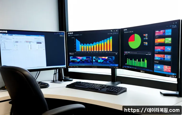 삼성동 NTFS_FILE_SYSTEM - Photorealistic IT support workstation in a sleek Samsung-dong office tower, ultrawide monitor showin...