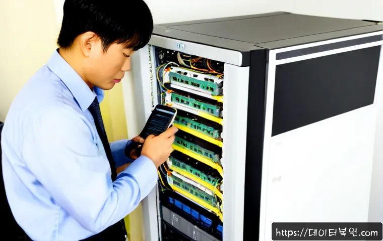공항동 서버출장방문수리점 - Photorealistic onsite server repair inside a compact Airport-dong office near Gimpo Airport, technic...