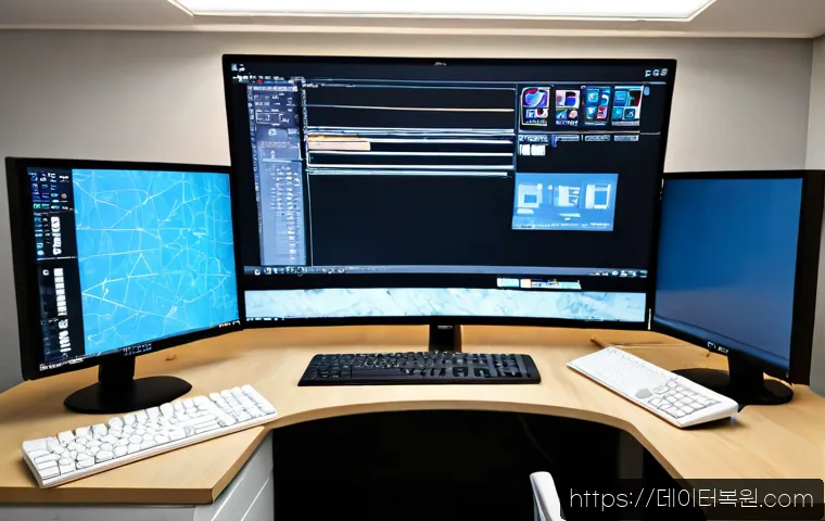 서림동 STATUS_ACCESS_VIOLATION - Photorealistic software support workstation in a compact Seorim-dong apartment office, dual monitors...
