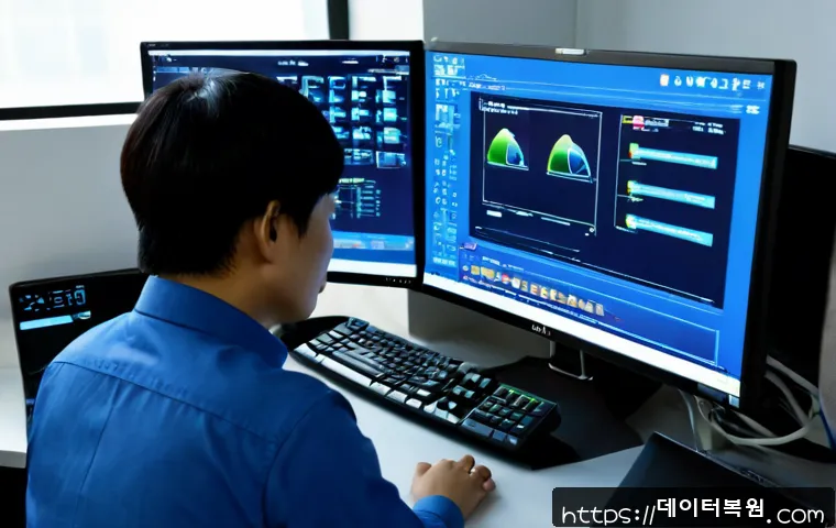 노온사동 WATCHDOG_VIOLATION - Photorealistic IT support workstation in a compact modern office, dual monitors showing a nonverbal ...