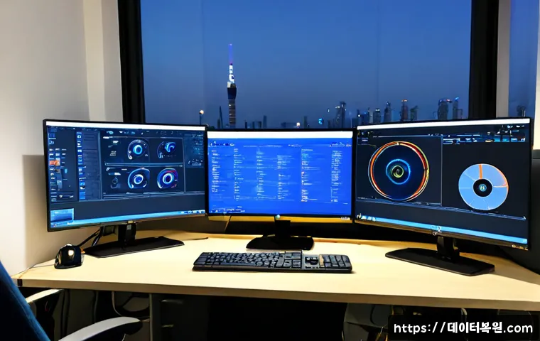 미아동 STATUS_KERNEL_THREAD_FAILURE - Photorealistic IT support workstation in a compact Mia-dong apartment office, dual monitors showing ...