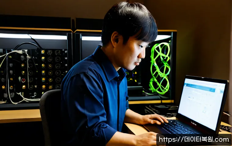 예관동 네트워크구축 설정 및 세팅오류해결 - Photorealistic compact network support workspace in a Ye-gwan-dong style mixed-use office, technicia...