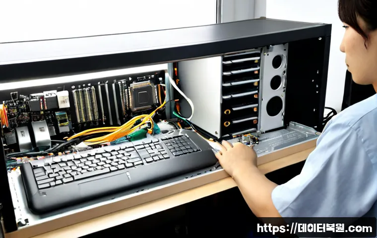 상도동 아이맥 판매 및 수리 - Photorealistic compact computer repair studio in Sangdo-dong, a silver all-in-one desktop carefully ...