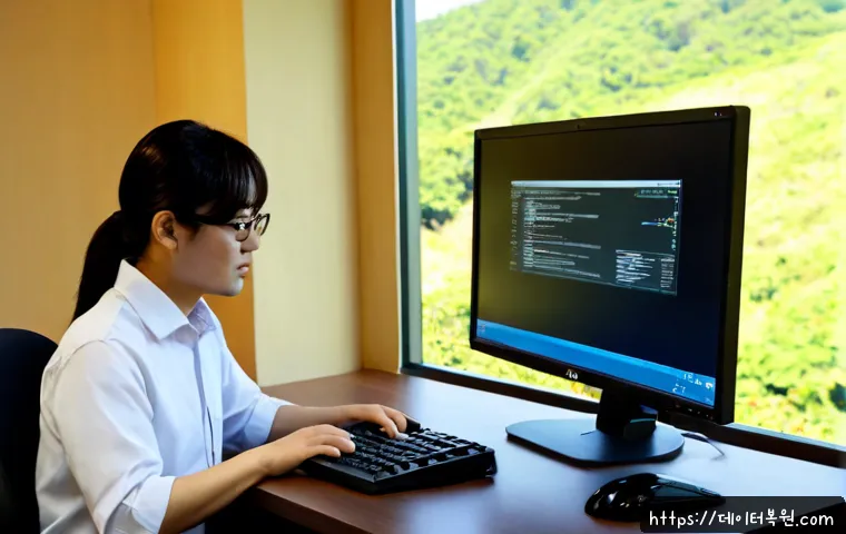 원지동 INACCESSIBLE_BOOT_DEVICE - Photorealistic IT technician at a dual-monitor workstation in a quiet Wonji-dong office, diagnosing ...