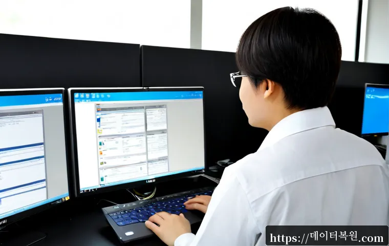 창동 부트캠프설치 - Photorealistic IT technician configuring a Windows-compatible laptop at a compact Chang-dong trainin...