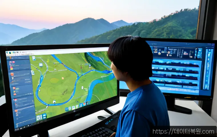 우이동 WATCHDOG_VIOLATION - Photorealistic remote-support workstation in a quiet Ui-dong hillside apartment, dual monitors showi...