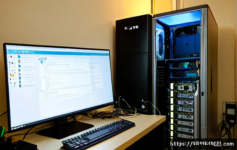 고양동 STATUS_KERNEL_REGISTRY_ERROR - Photorealistic IT support workstation in a quiet Goyang-dong apartment office, dual monitors showing...