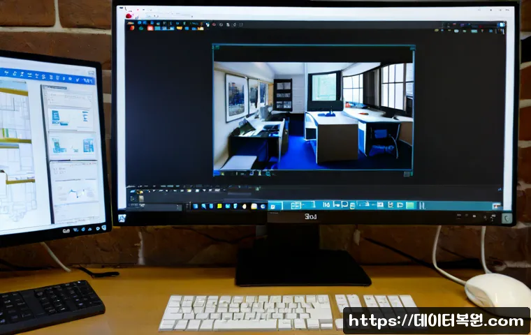 서계동 SESSION_HAS_VALID_VIEWS_ON_EXIT - Photorealistic compact workstation in a quiet older Seoul hillside neighborhood apartment, dual moni...