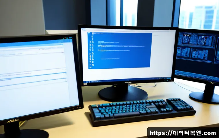 강서구 DRIVER_VERIFIER_DETECTED_VIOLATION - Photorealistic IT support workstation in a modern Magok-style technology office, dual monitors showi...