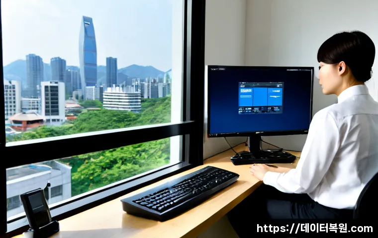 송파구 STATUS_KERNEL_CONNECTION_TIMEOUT - Photorealistic IT support workstation in Songpa District, Seoul, a desktop monitor showing a non-bra...