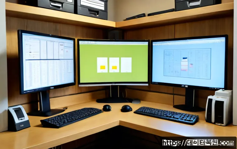 경운동 STATUS_INVALID_CALLER - Photorealistic IT support workstation in a compact historic-district office, engineer diagnosing a d...