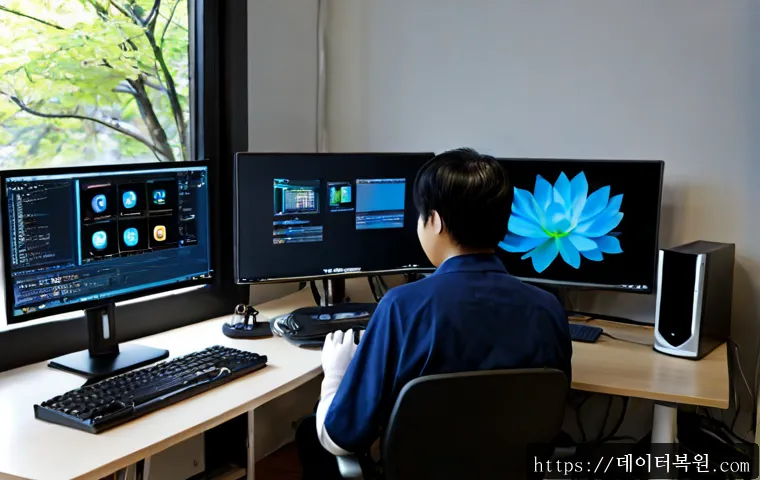 잠원동 KERNEL_MODE_HEAP_CORRUPTION - Photorealistic premium workstation in a quiet riverside apartment near a leafy Seoul neighborhood, d...