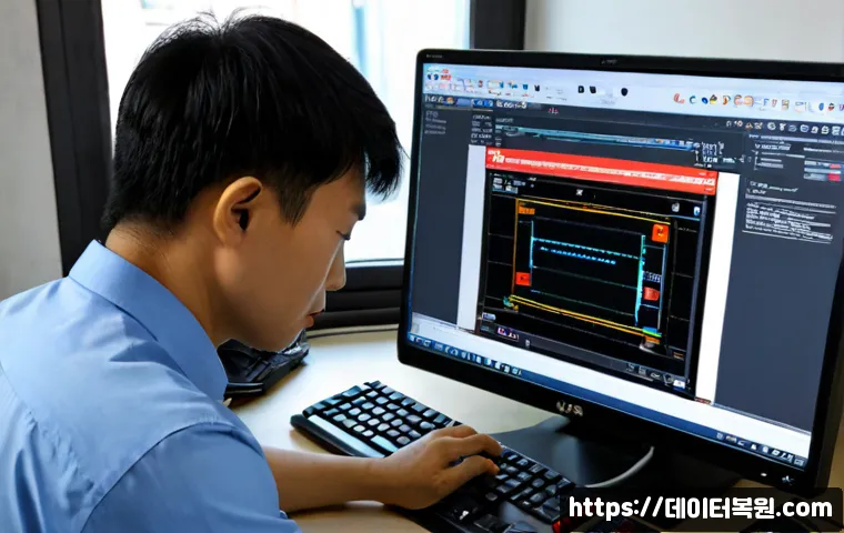 장교동 STATUS_INSTRUCTION_FAILED - Photorealistic IT support workstation in a compact Jung-gu office near old market alleys, technician...