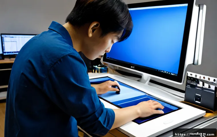 충무로 IRQL_NOT_LESS_OR_EQUAL - Photorealistic product design workstation in a Chungmuro-style print and film district studio, dual ...