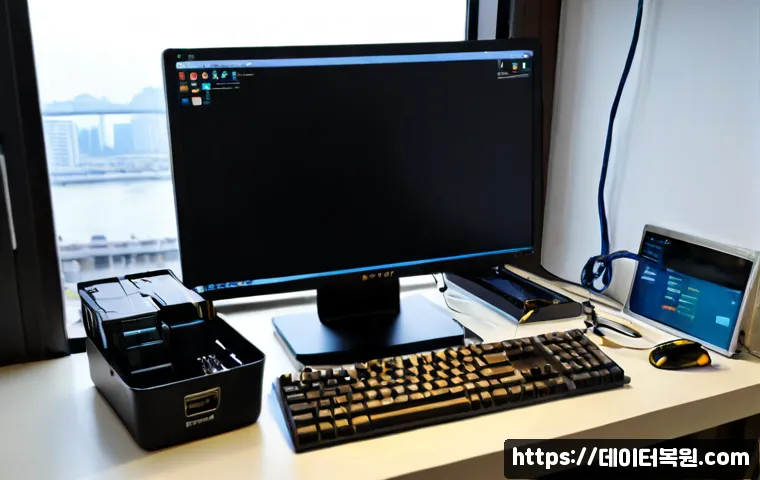 풍납동 BOOTMGR is missing - Photorealistic IT support workstation in a compact apartment near the Han River, desktop monitor sho...