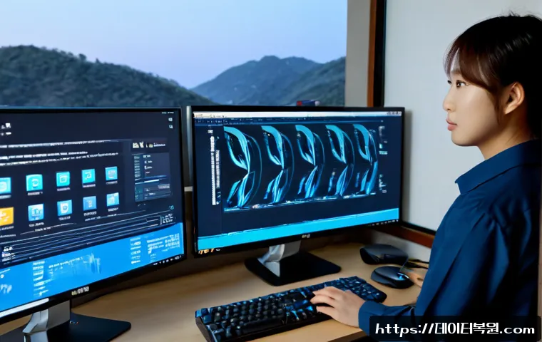 동작구 WIN32K_LOCK_HELD_TOO_LONG - Photorealistic IT support workstation in a compact Dongjak-gu apartment office, dual monitors showin...