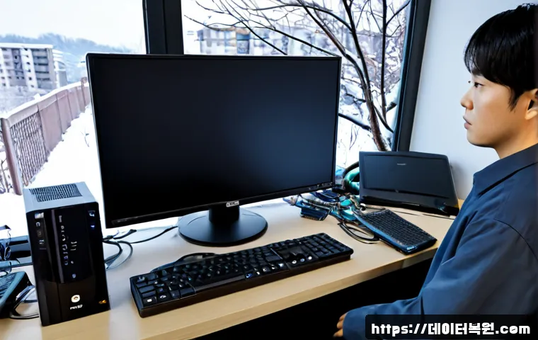 방학동 all boot options are tried - Photorealistic remote IT support workstation in Banghak-dong, technician diagnosing a compact deskto...