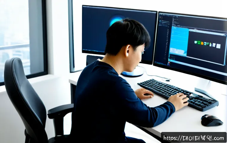 상일동 운영체제 os 재설치 포맷  초기화 - Photorealistic remote IT support workstation in a bright Sangil-dong apartment office, technician re...