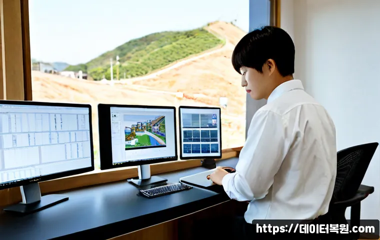 무학동 STATUS_IMAGE_ACCESS_DENIED - Photorealistic workstation in a compact Muhak-dong design studio, architect reviewing a detailed 3D ...