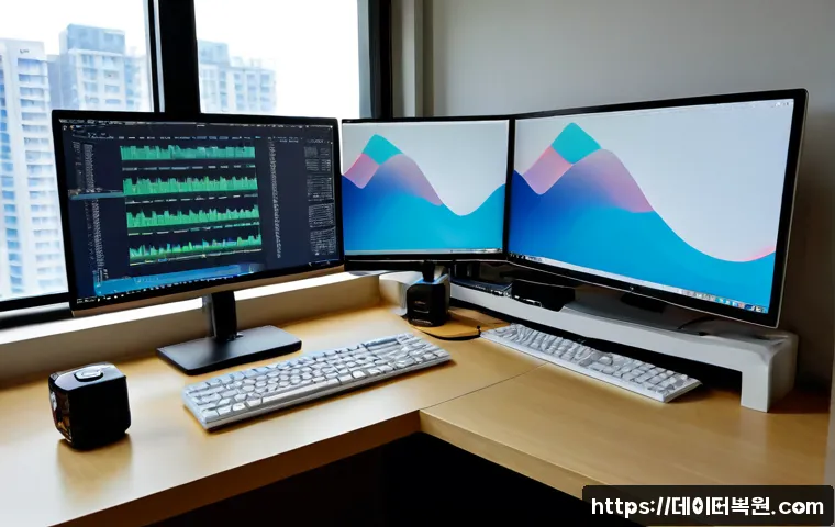 오륜동 STATUS_STACK_UNDERFLOW - Photorealistic software engineer workstation in a quiet Oryun-dong apartment, dual monitors showing ...
