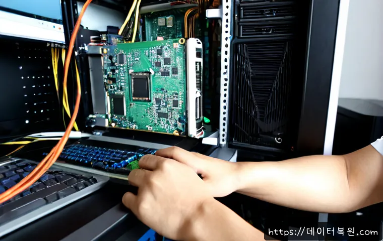 태전동 VGA조립 및 교체수리 - Photorealistic computer repair workstation in a compact Taijeon-dong neighborhood office, technician...