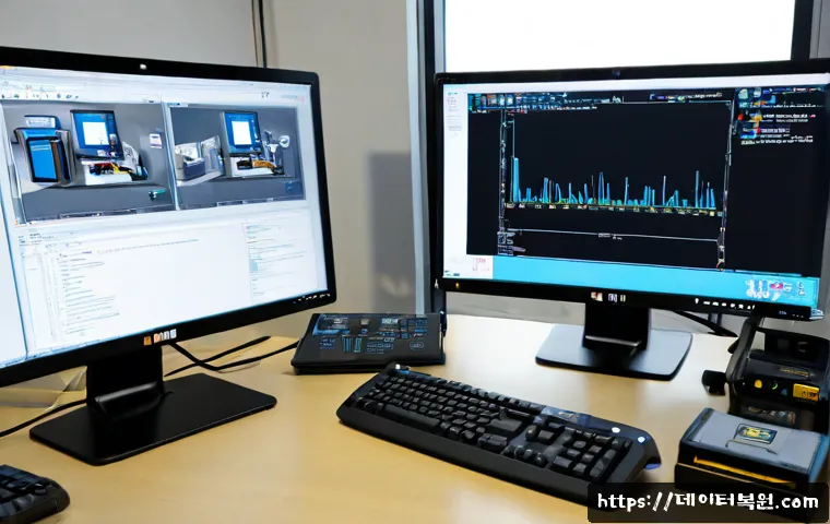 화전동 STATUS_KERNEL_MODULE_ACCESS_DENIED - Photorealistic IT support workstation in a compact Hwajeon-dong engineering office, dual monitors di...