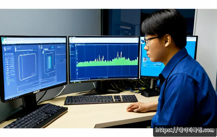 오쇠동 신호없음 - Photorealistic IT support workstation in a compact industrial office near a freight corridor, deskto...