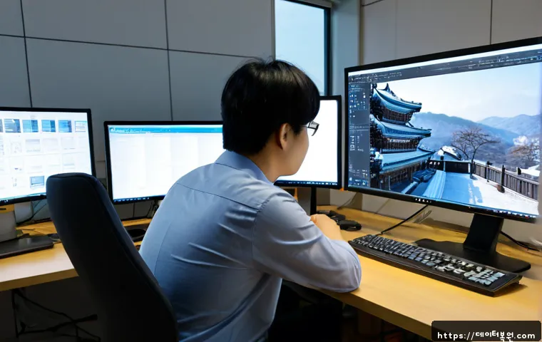 서린동 THREAD_STUCK_IN_DEVICE_DRIVER - Photorealistic Seoul office workstation in Seorin-dong, a frustrated CAD designer reviewing a comple...
