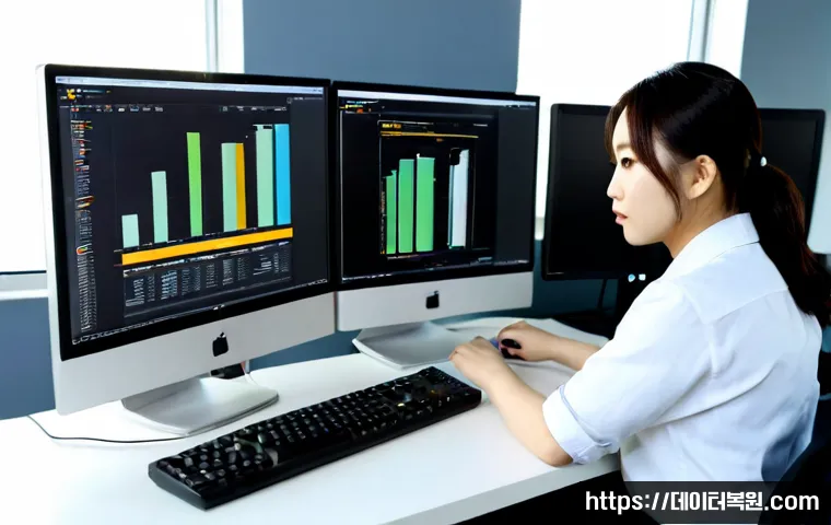 길동 INVALID_KERNEL_HANDLE - Photorealistic IT support workstation in a compact modern office near Gildong, dual monitors showing...
