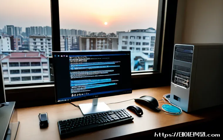 탄벌동 a disk read error occurred - Photorealistic computer repair workstation in a Tanbeol-dong apartment home office, desktop tower op...