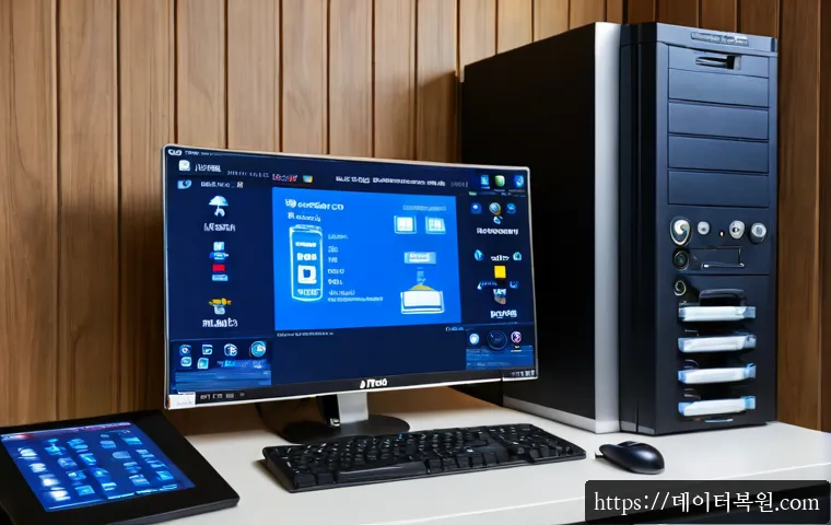 주자동 STATUS_MEMORY_VIOLATION - Photorealistic automotive software support workstation, dual monitors showing a blank blue diagnosti...