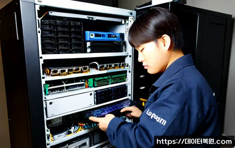 사리현동 server출장방문수리점 - Photorealistic on-site server repair inside a compact Sarihyeon-dong office, technician in a neat da...