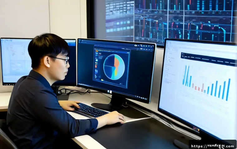 서초동 STATUS_IO_TIMEOUT - Photorealistic IT support workstation in a modern Seocho-dong office, dual monitors showing a frozen...