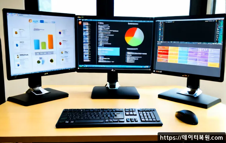 대방동 STATUS_INSUFFICIENT_RESOURCES - Photorealistic IT support workstation in a compact Daebang-dong office, dual monitors showing a gene...