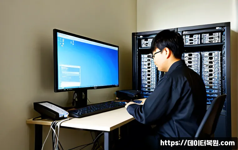서빙고동 centos재설치 포맷  초기화 - Photorealistic IT workstation in a quiet Yongsan residential office, technician reinstalling a Linux...