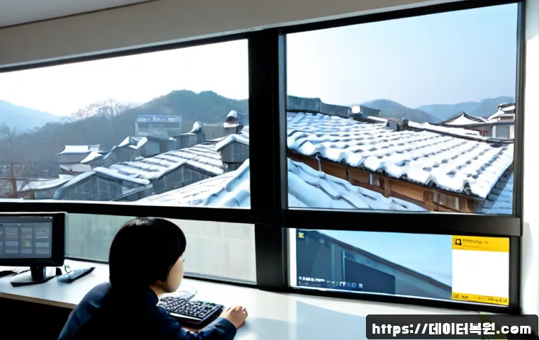 관훈동 STATUS_IMAGE_ACCESS_DENIED - Photorealistic IT support workstation in a quiet Kwanhun-dong office, desktop monitor showing a gene...